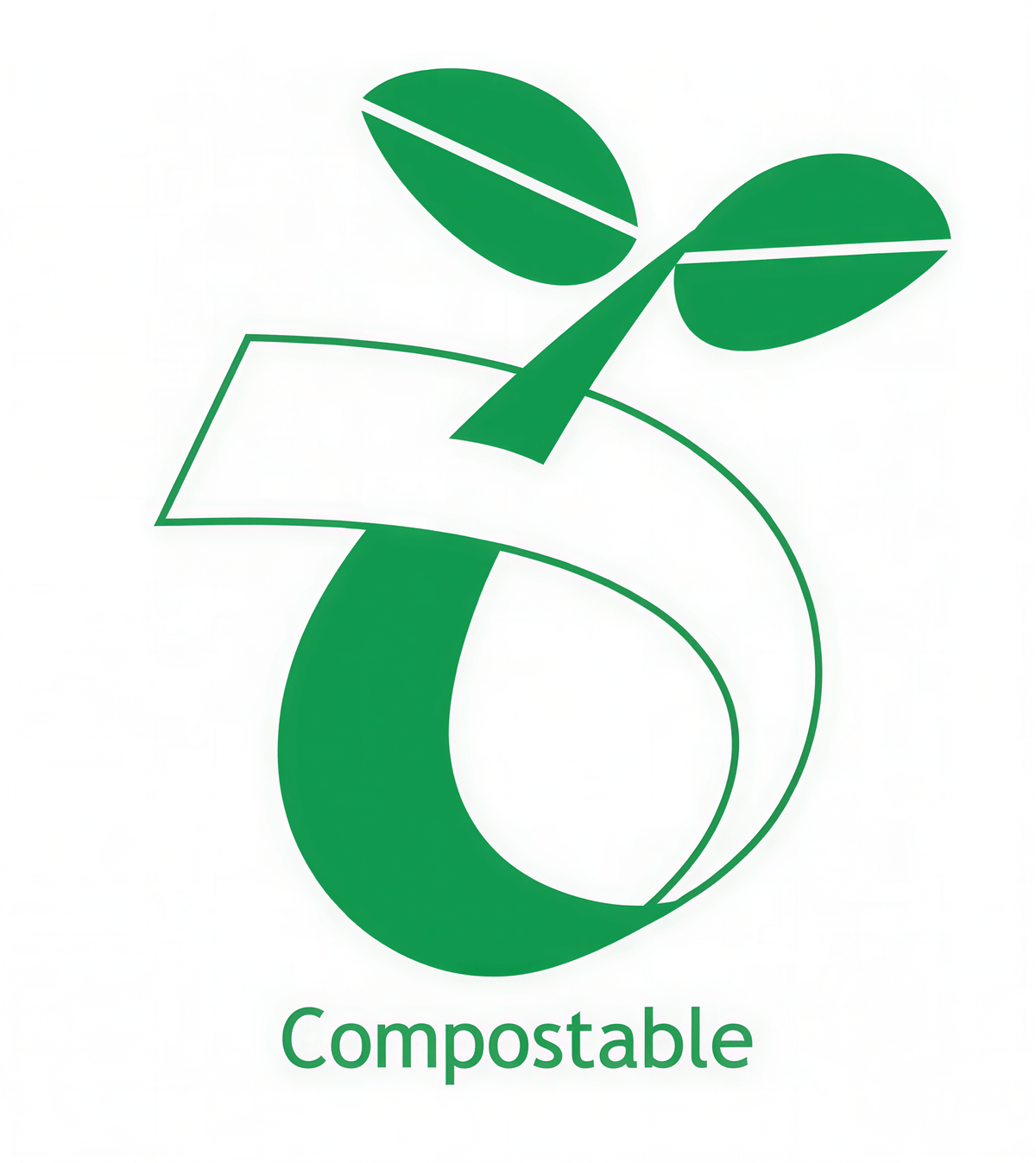 Compostable packaging logo featuring a green seedling icon, indicating eco-friendly materials used by Artisan Raw.