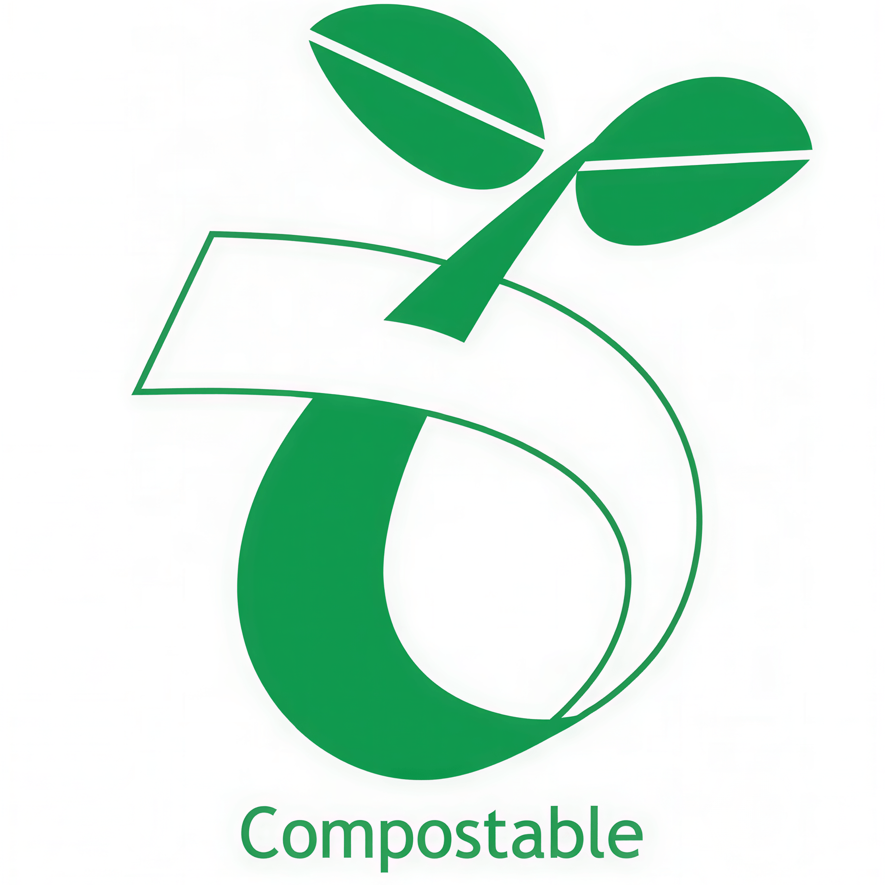 Green compostable logo with leaves on a white background