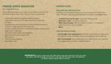 Back view of Artisan Raw freeze-dried meal bag, featuring ingredient list and daily feeding guidelines for dogs.